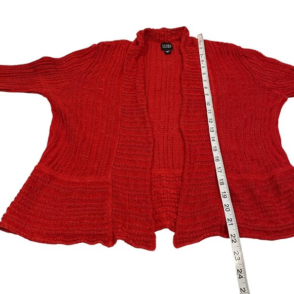 Eileen Fisher Loose Knit Open Red Linen Cardigan Size L‎ - Picture 9 of 9